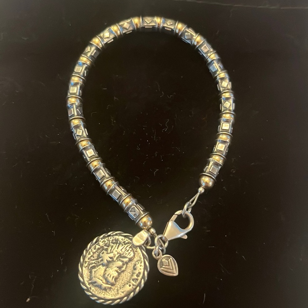Authentic Silpada .925 Sterling Silver Gold Bead Coin Charm Bracelet